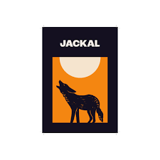 Poster of a howling jackal with a moon on an orange background